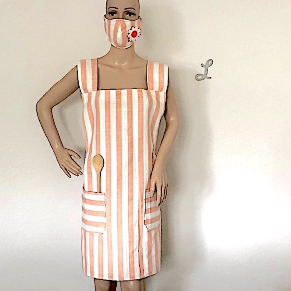 Striped Pinafore Apron & Face Mask Foodie Gift